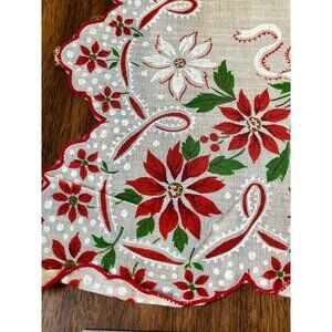 Vintage Christmas Poinsettia Handkerchief 12" Festive Holiday Granny Retro 50s